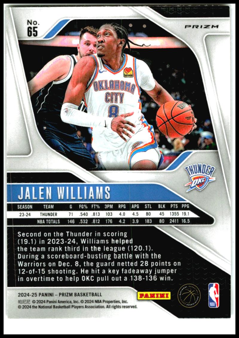 2024-25 Panini Prizm Prizms Red Ice #65 Jalen Williams Oklahoma City Thunder