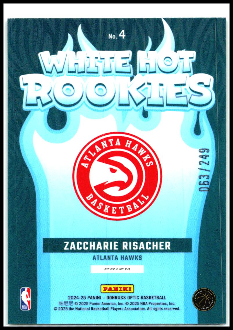 2024-25 Donruss Optic White Hot Rookies Hyper Green #4 Zaccharie Risacher Hawks