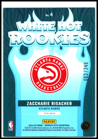2024-25 Donruss Optic White Hot Rookies Hyper Green #4 Zaccharie Risacher Hawks