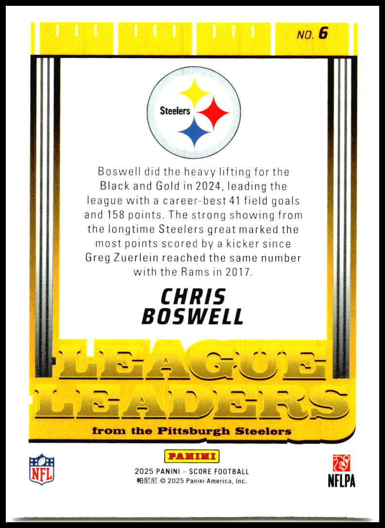 2025 Score League Leaders #6 Chris Boswell Pittsburgh Steelers