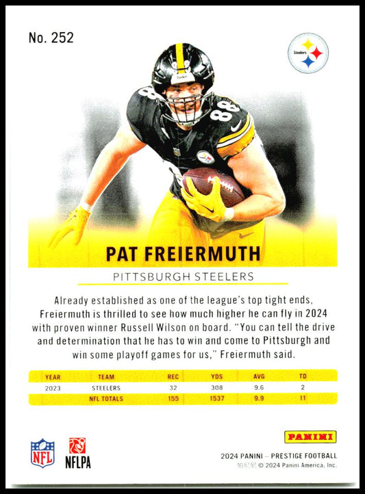 2024 Panini Prestige #252 Pat Freiermuth Pittsburgh Steelers