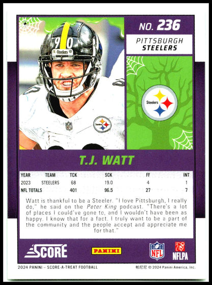 2024 Score-A-Treat Green Bats #236 T.J. Watt Pittsburgh Steelers