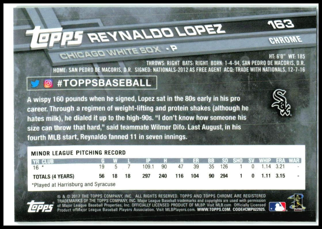 2017 Topps Chrome Prism Refractor #163 Reynaldo Lopez Rookie Chicago White Sox