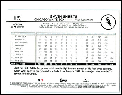 2024 Topps Holiday Holiday Tree Blue Metallic #H93 Gavin Sheets White Sox