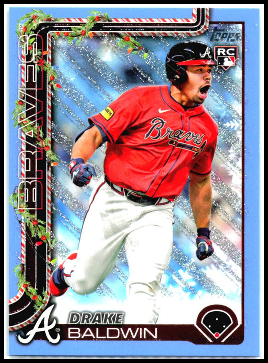 2025 Topps Holiday Light Blue Glitter Holiday #H60 Drake Baldwin Rookie Braves