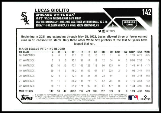 2023 Topps Rainbow Foil #142 Lucas Giolito Chicago White Sox