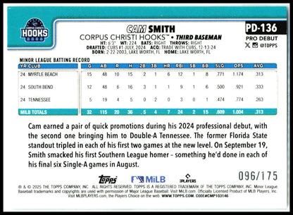 2025 Topps Pro Debut Sparkle Foil #PD-136 Cam Smith #/175 Corpus Christi Hooks