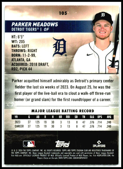 2024 Stadium Club #105 Parker Meadows Detroit Tigers