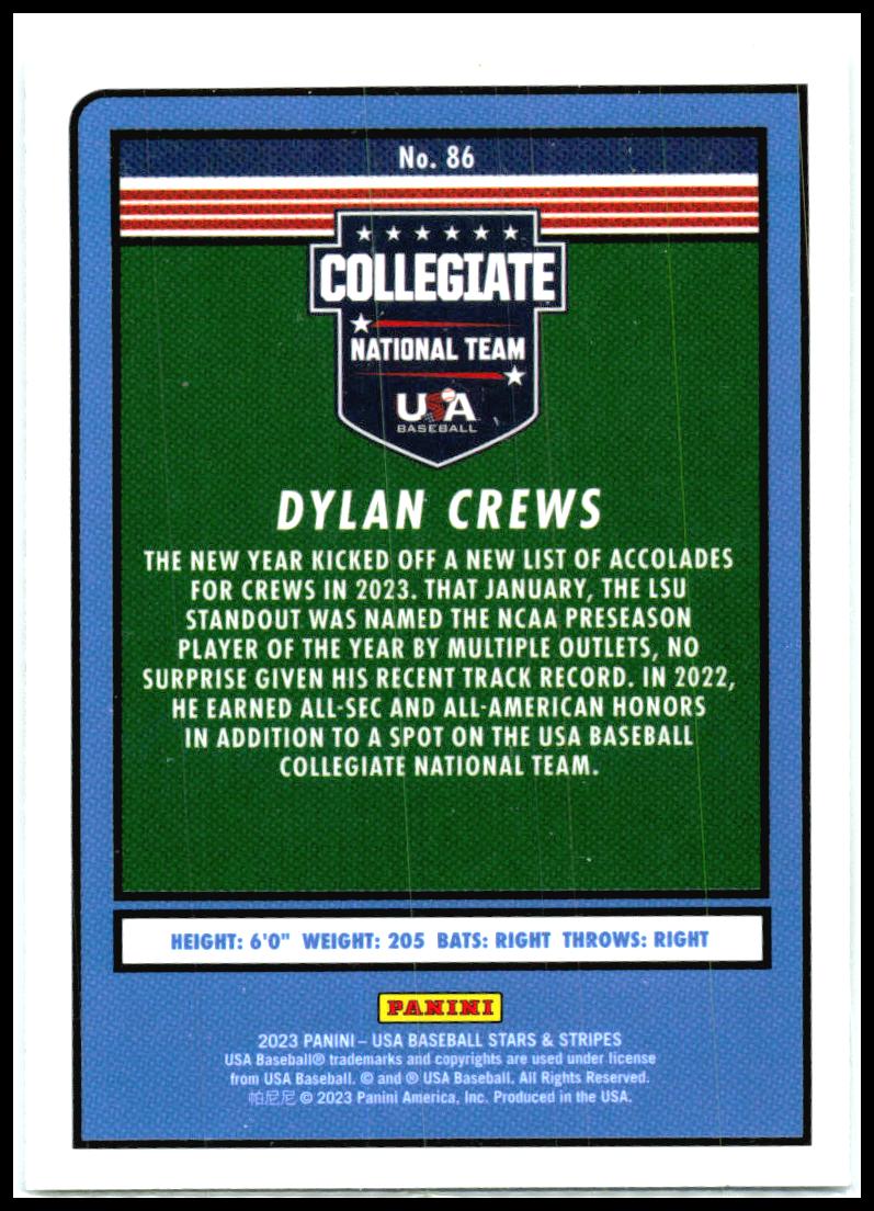 2023 Panini Stars & Stripes USA Baseball #86 Dylan Crews