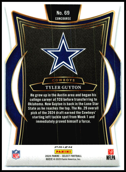 2024 Panini Select Silver Prizm Die Cut #69 Tyler Guyton Rookie Dallas Cowboys