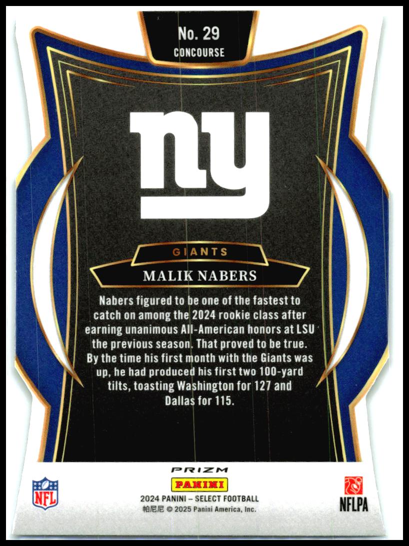 2024 Panini Select Silver Prizm Die Cut #29 Malik Nabers Rookie New York Giants