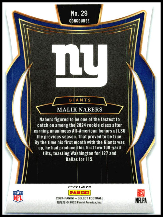 2024 Panini Select Silver Prizm Die Cut #29 Malik Nabers Rookie New York Giants