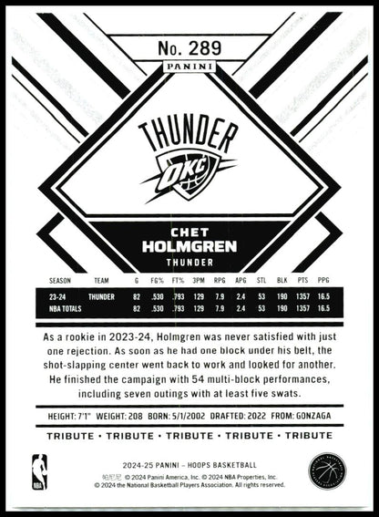 2024-25 Hoops Winter #289 Chet Holmgren Oklahoma City Thunder