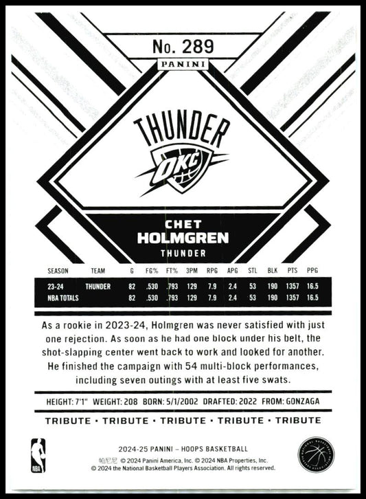 2024-25 Hoops Winter #289 Chet Holmgren Oklahoma City Thunder