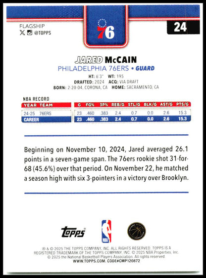 2025-26 Topps #24 Jared McCain Philadelphia 76ers