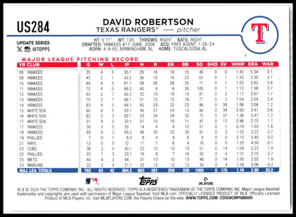 2024 Topps Update Gold Rainbow Foil #US284 David Robertson Texas Rangers