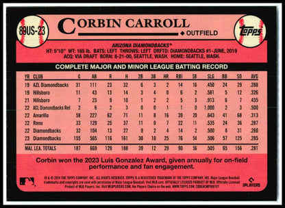 2024 Topps 1989 Topps Baseball 35th Anniversary #89US-23 Corbin Carroll Arizona