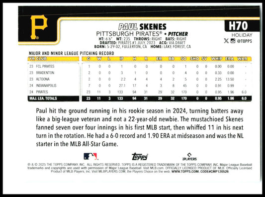 2025 Topps Holiday #H70c Paul Skenes Pittsburgh Pirates