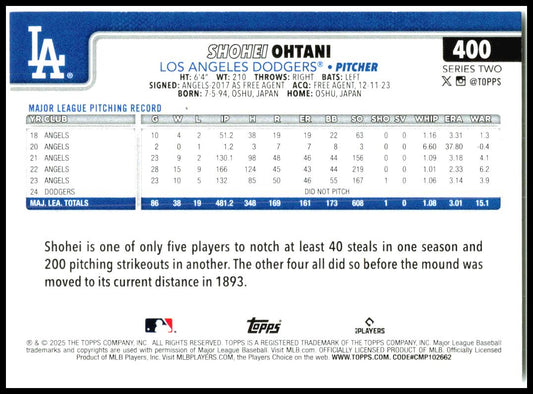 2025 Topps #400 Shohei Ohtani Los Angeles Dodgers