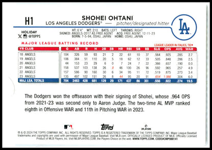 2024 Topps Holiday #H1 Shohei Ohtani Los Angeles Dodgers