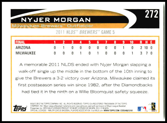 2012 Topps Blue #272 Nyjer Morgan Milwaukee Brewers