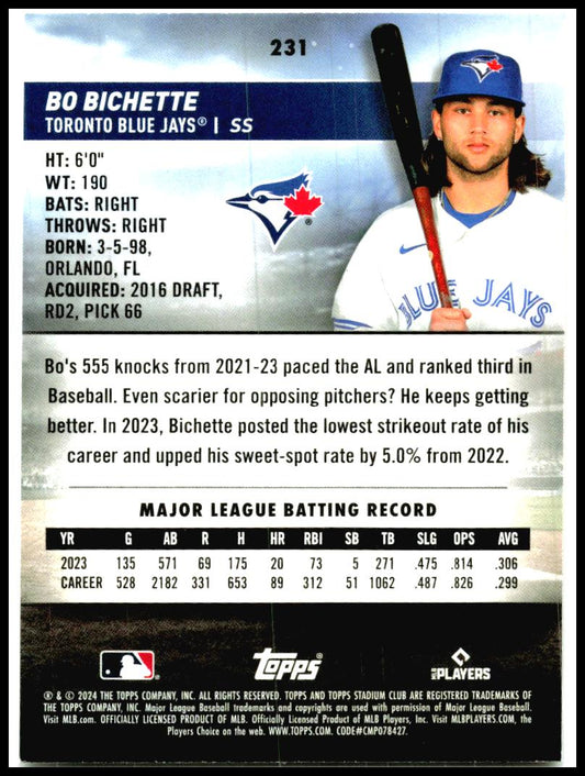 2024 Stadium Club #231 Bo Bichette Toronto Blue Jays