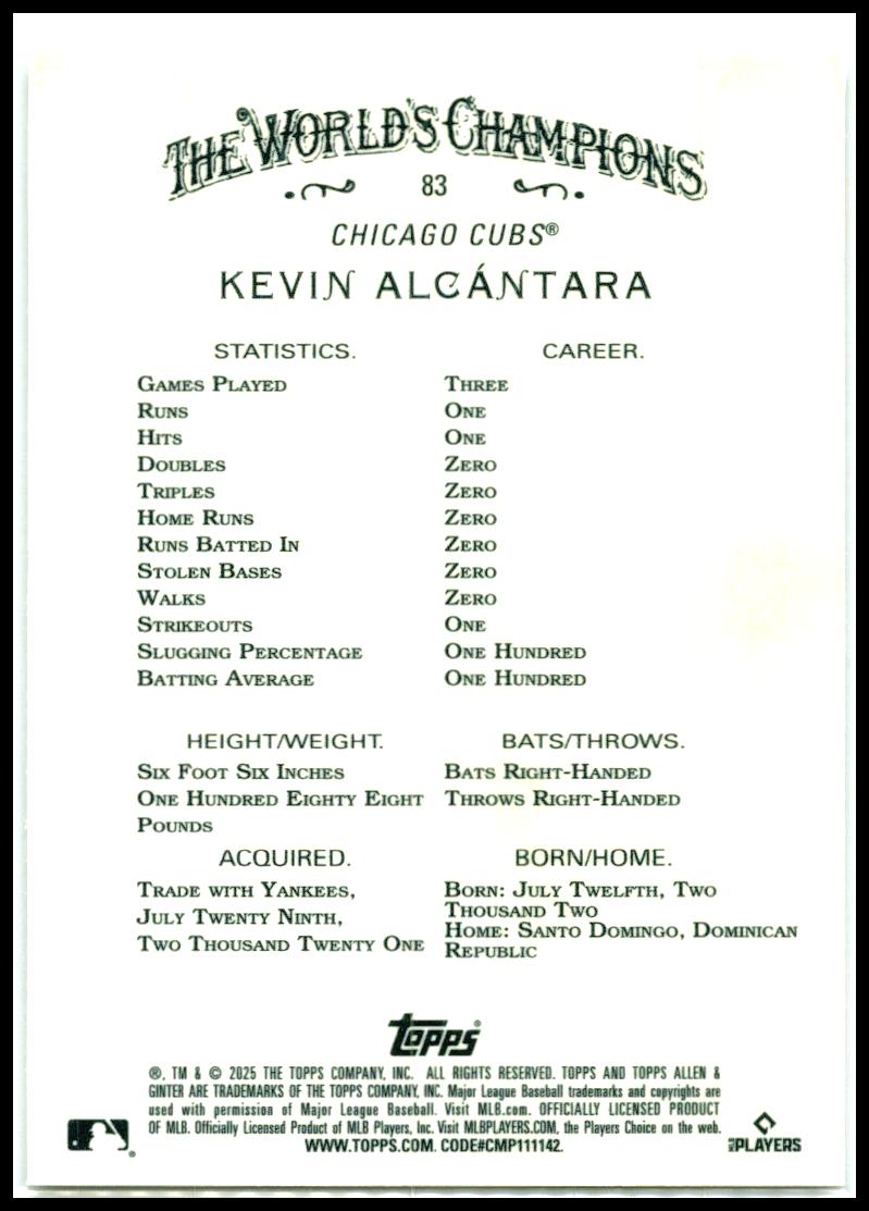 2025 Topps Allen & Ginter Chrome #83 Kevin Alcántara