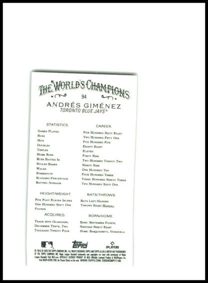 2025 Topps Allen & Ginter Mini Gold #94 Andrés Giménez