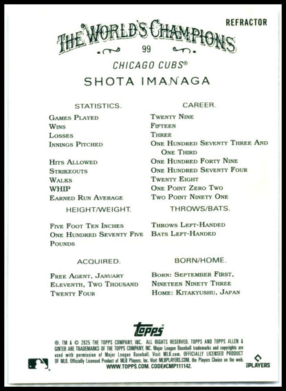 2025 Topps Allen & Ginter Refractor #99 Shota Imanaga