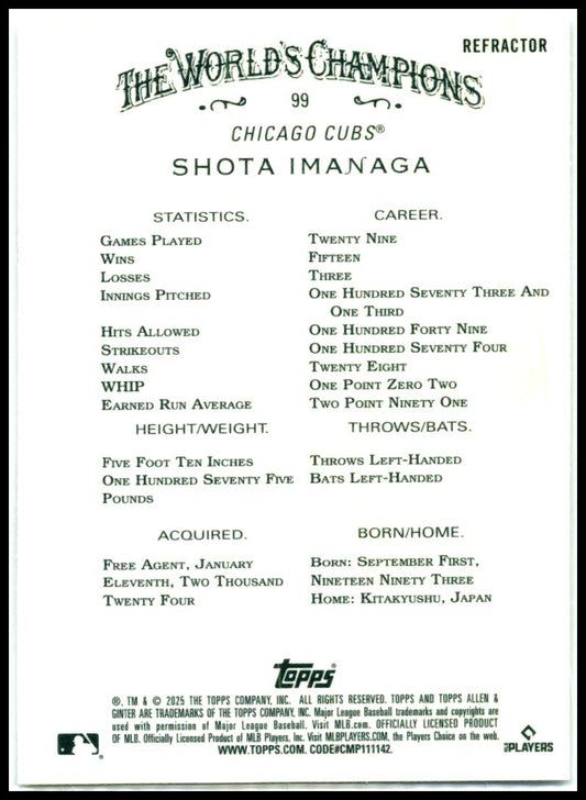 2025 Topps Allen & Ginter Refractor #99 Shota Imanaga