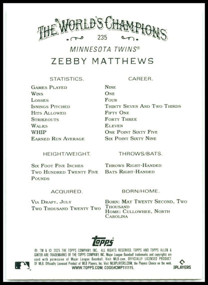 2025 Topps Allen & Ginter Chrome #235 Zebby Matthews