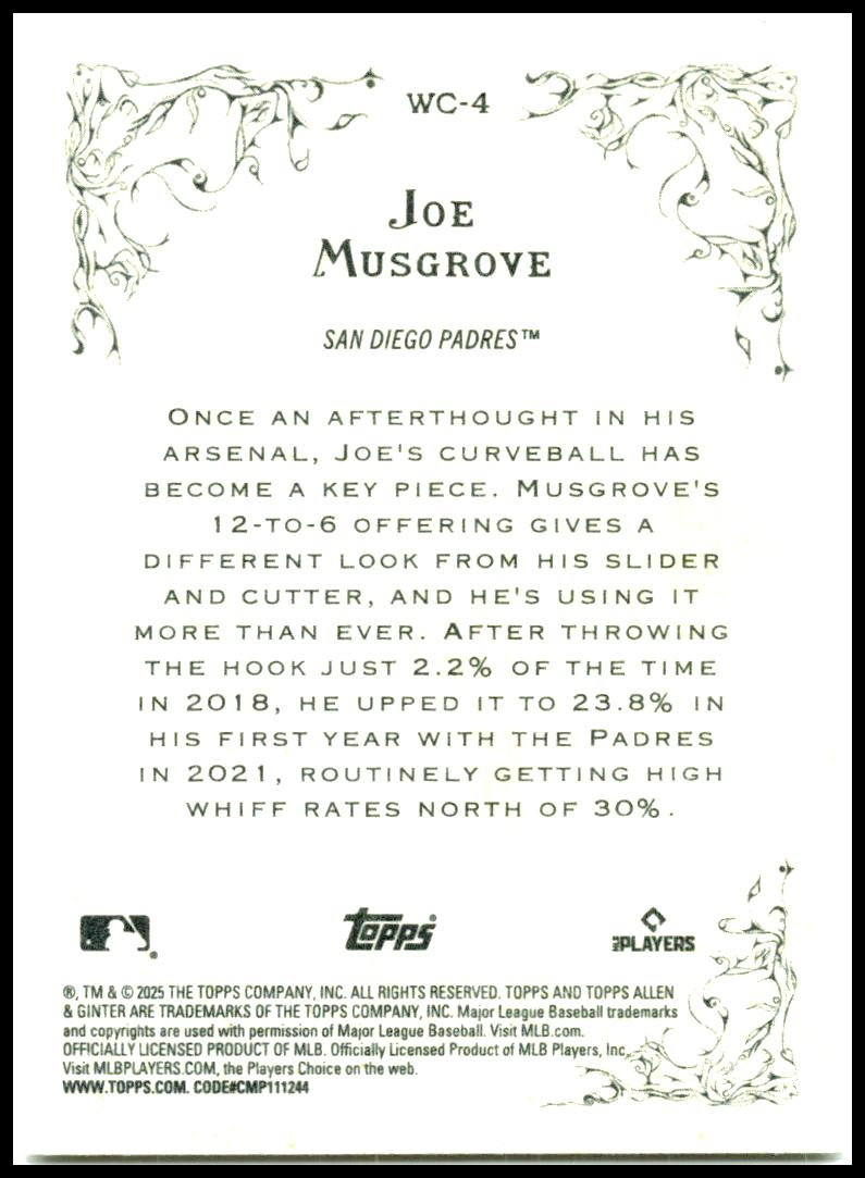 2025 Topps Allen & Ginter Wicked Curves #WC-4 Joe Musgrove