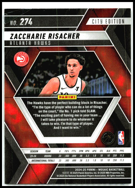 2024-25 Panini Mosaic #274 Zaccharie Risacher Rookie Atlanta Hawks