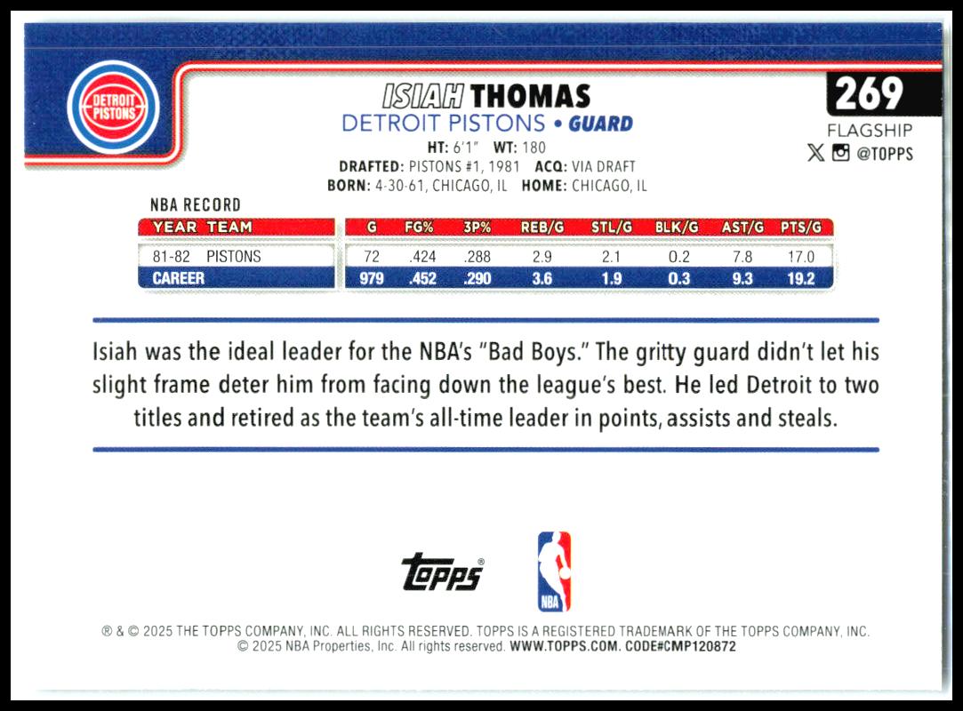 2025-26 Topps Rainbow Foilboard #269 Isiah Thomas Detroit Pistons