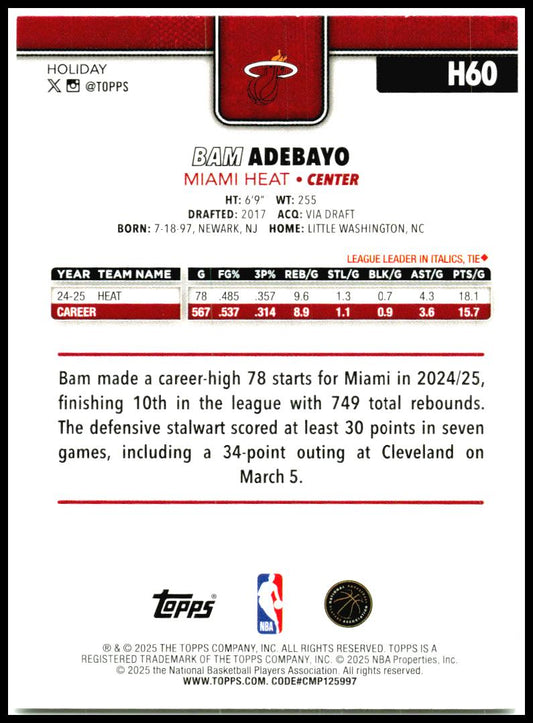 2025-26 Topps Holiday #H60 Bam Adebayo Miami Heat