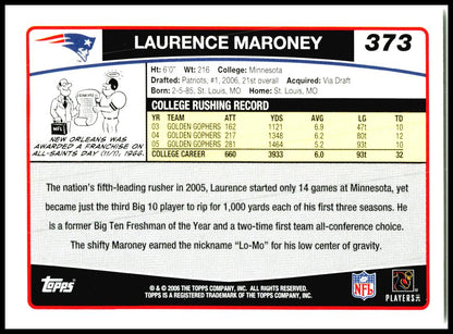 2006 Topps #373 Laurence Maroney Rookie New England Patriots