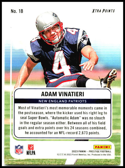 2023 Panini Prestige For the Record #18 Adam Vinatieri New England Patriots