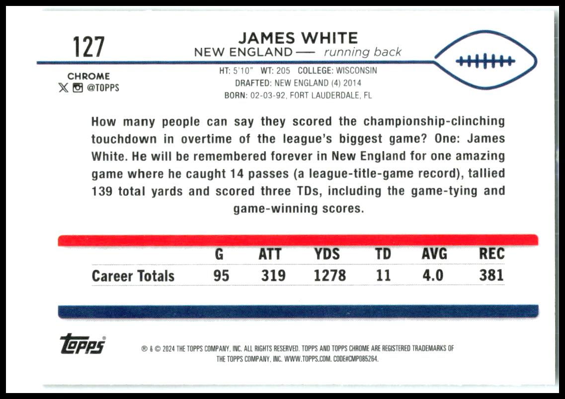 2024 Topps Chrome #127 James White New England Patriots