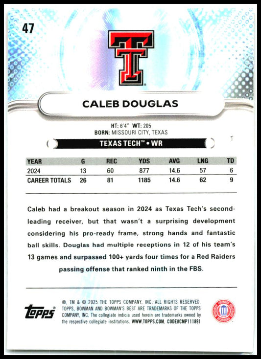 2025 Bowman University Best #47 Caleb Douglas Texas Tech Red Raiders