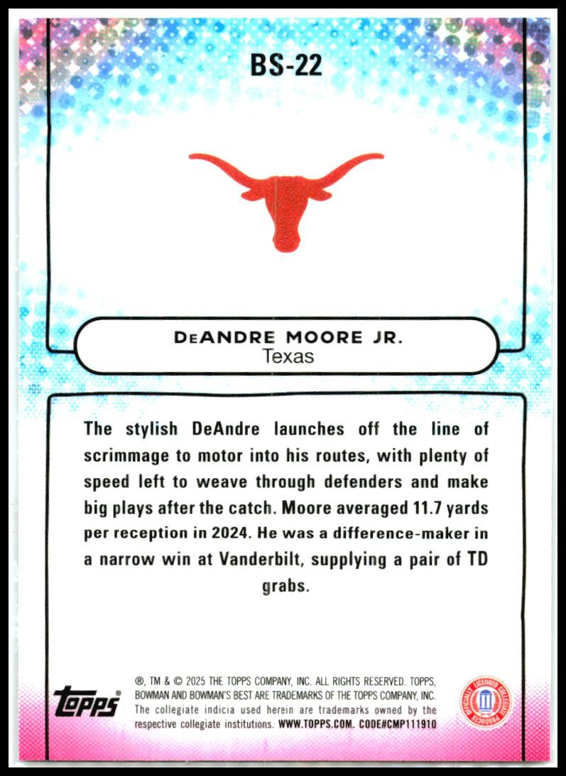 2025 Bowman University Best Bowman Showpieces #BS-22 DeAndre Moore Jr. Texas