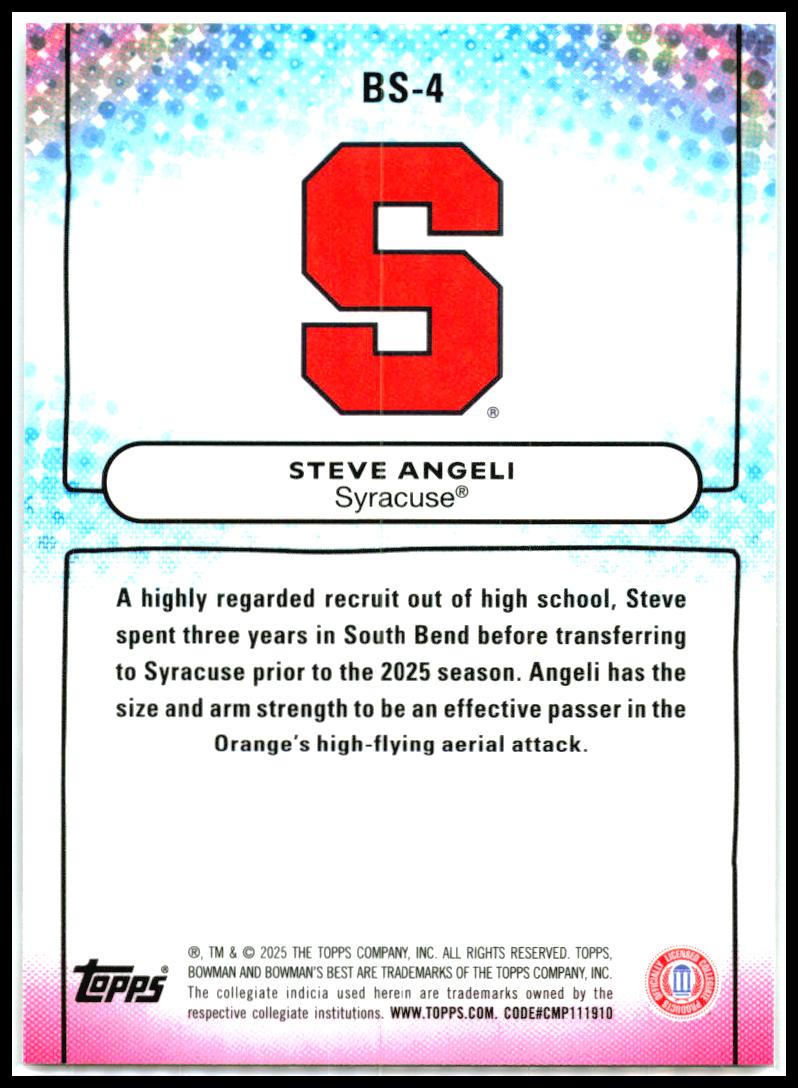 2025 Bowman University Best Bowman Showpieces #BS-4 Steve Angeli Syracuse Orange