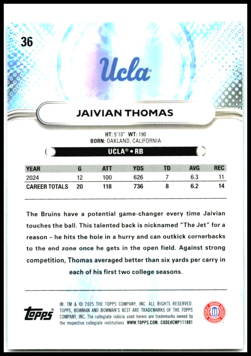 2025 Bowman University Best #36 Jaivian Thomas UCLA Bruins
