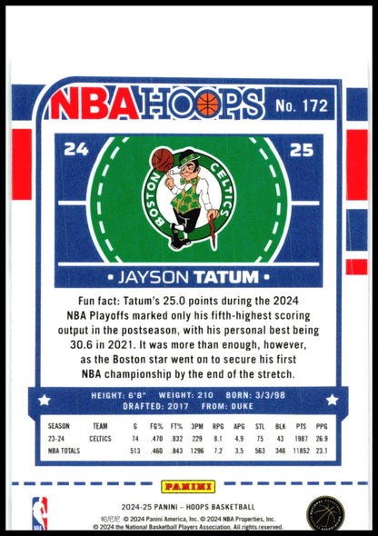 2024-25 Hoops #172 Jayson Tatum Boston Celtics
