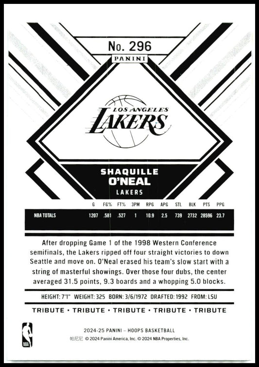 2024-25 Hoops #296 Shaquille O'Neal Los Angeles Lakers