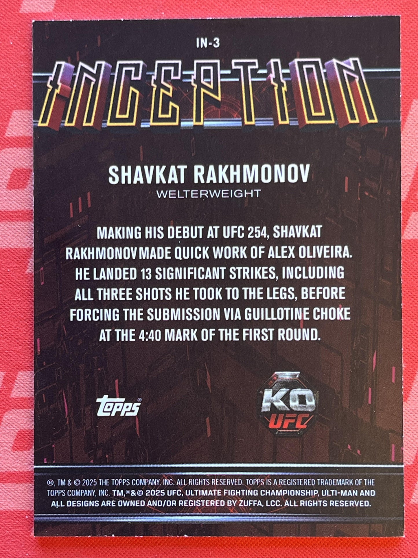2025 Topps Knockout UFC Inception #IN-3 Shavkat Rakhmonov