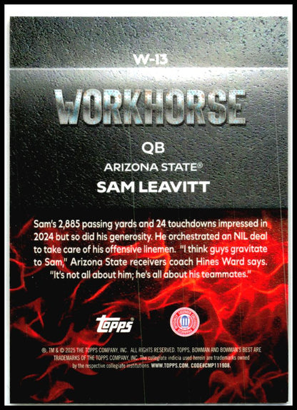 2025 Bowman University Best Workhorse #W-13 Sam Leavitt Arizona State Sun Devils