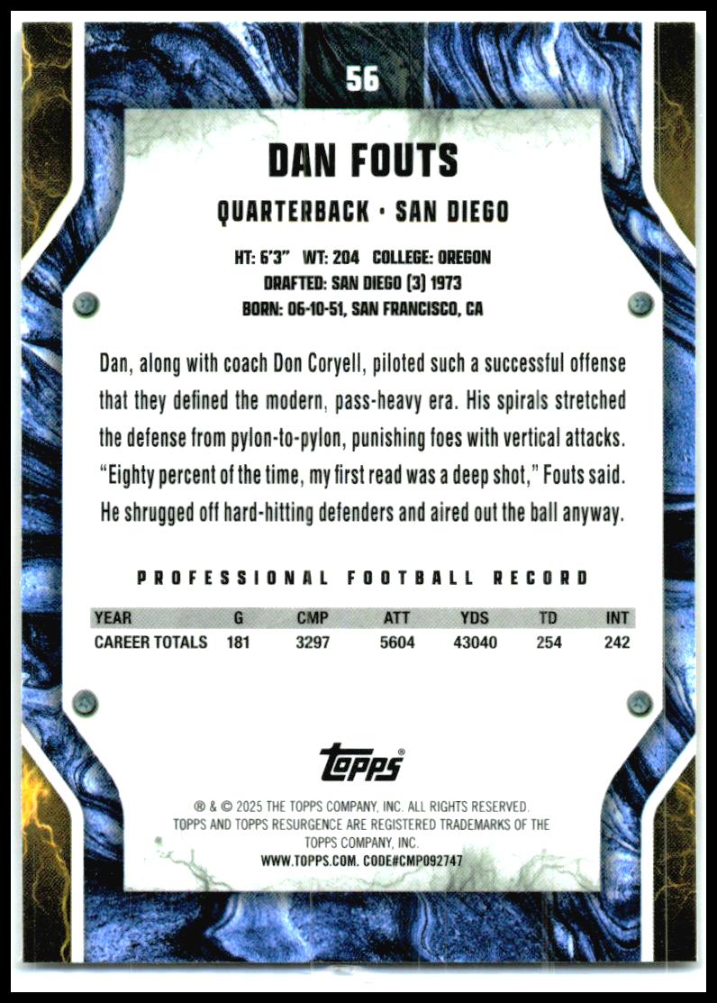 2024 Topps Resurgence #56 Dan Fouts San Diego Chargers