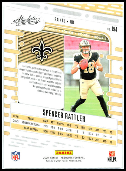 2024 Panini Absolute Retail #194 Spencer Rattler Rookie New Orleans Saints
