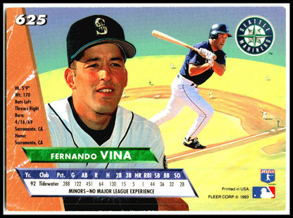 1993 Ultra #625 Fernando Vina Rookie Seattle Mariners