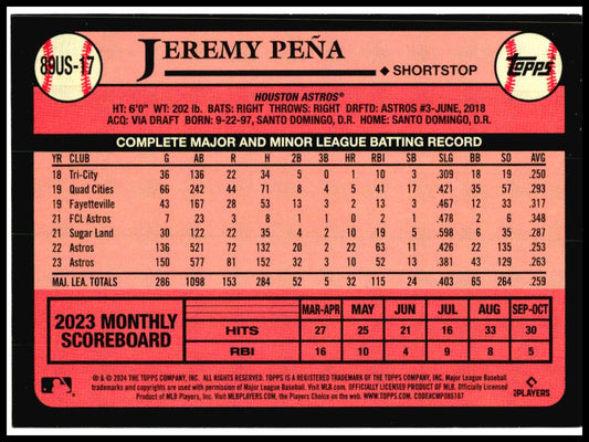 2024 Topps Update 1989 Topps 35th Anniversary #89US-17 Jeremy Peña Astros